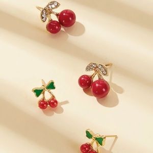 🌻 Cherry Shaped Rhinestone Earrings 2 pc set